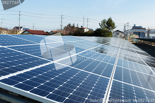 Image of Solar panel and power line