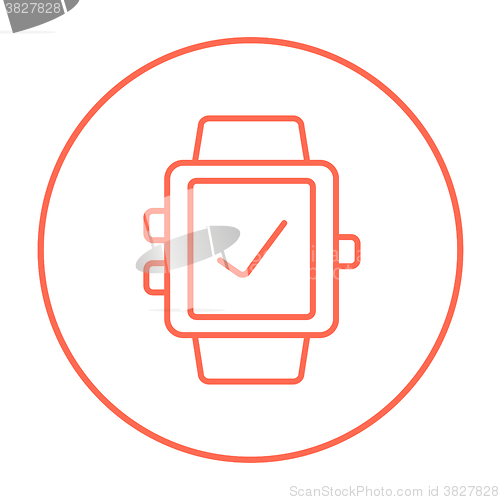 Image of Smartwatch with check sign line icon.
