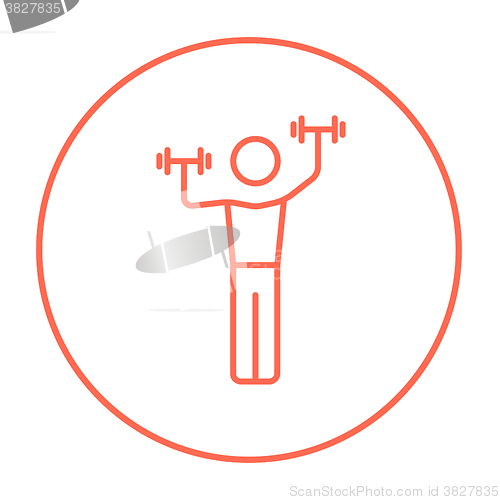 Image of Man exercising with dumbbells line icon.