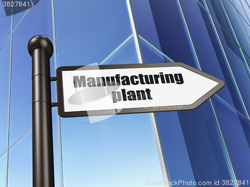 Image of Manufacuring concept: sign Manufacturing Plant on Building background