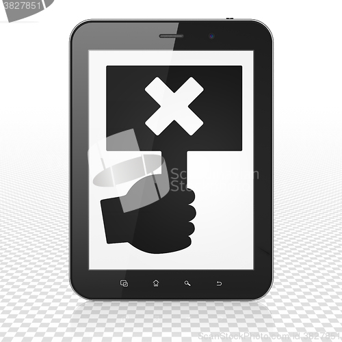 Image of Political concept: Tablet Computer with Protest on display