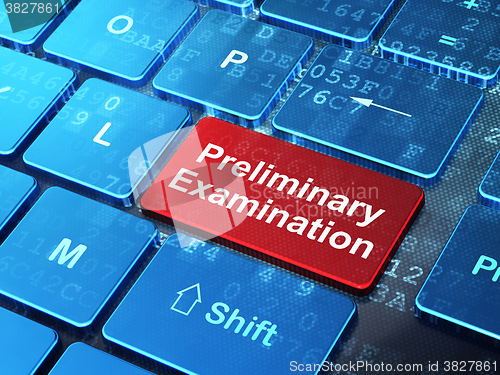 Image of Education concept: Preliminary Examination on computer keyboard background