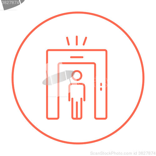 Image of Man going through metal detector gate line icon.