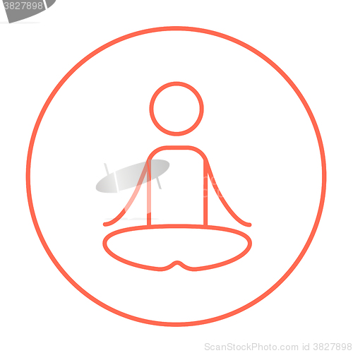 Image of Man meditating in lotus pose line icon.