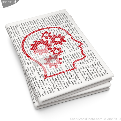 Image of Learning concept: Head With Gears on Newspaper background