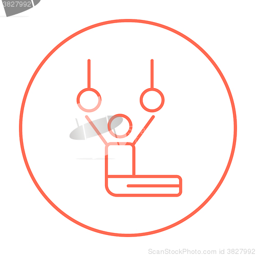 Image of Gymnast performing on stationary rings line icon.