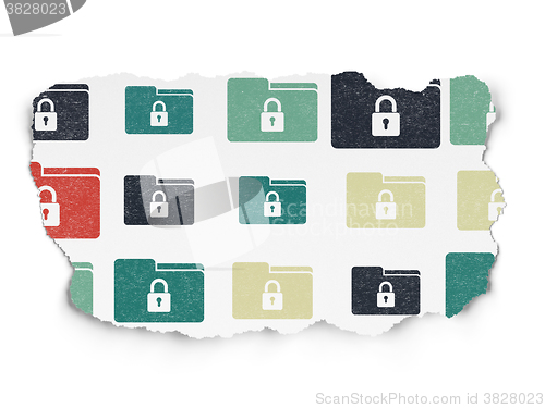 Image of Business concept: Folder With Lock icons on Torn Paper background