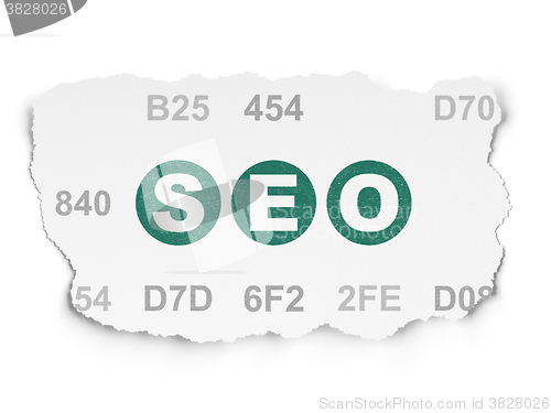 Image of Web development concept: SEO on Torn Paper background