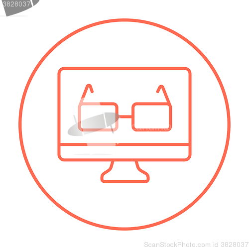 Image of Glasses on computer monitor line icon.