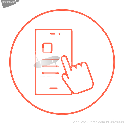 Image of Finger touching smartphone line icon.