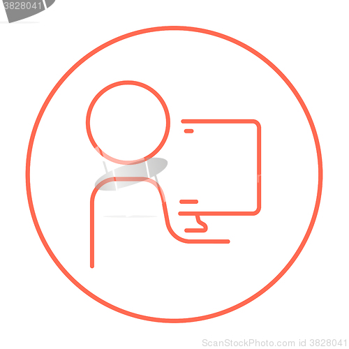 Image of Man working at his computer line icon.