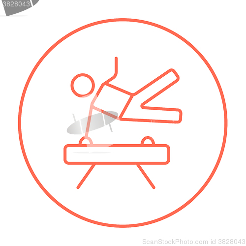 Image of Gymnast exercising on pommel horse line icon.