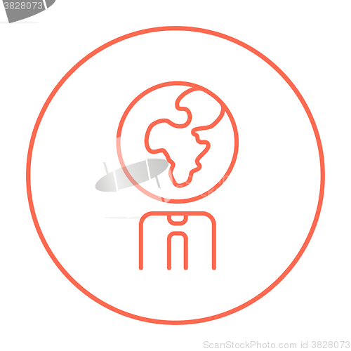 Image of Human with globe head line icon.