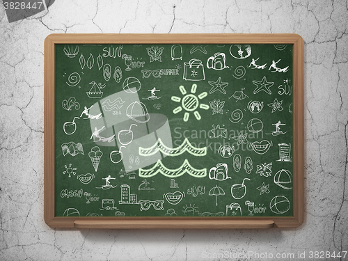 Image of Travel concept: Beach on School Board background