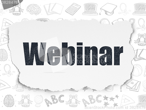 Image of Education concept: Webinar on Torn Paper background