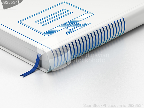 Image of Software concept: closed book, Monitor on white background