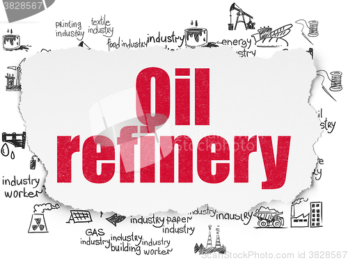 Image of Manufacuring concept: Oil Refinery on Torn Paper background