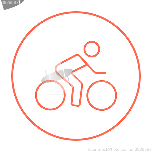 Image of Man riding  bike line icon.