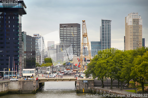 Image of ROTTERDAM, THE NETHERLANDS - 18 AUGUST: Old cranes in Historical