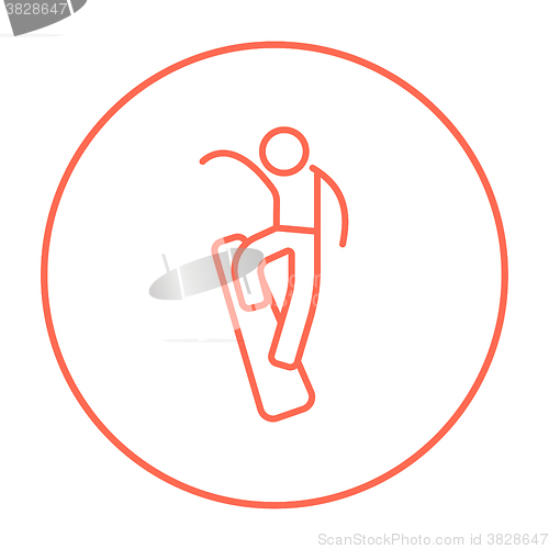 Image of Man snowboarding line icon.