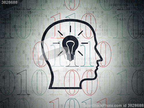 Image of Business concept: Head With Lightbulb on Digital Paper background