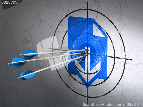 Image of Web design concept: arrows in Download target on wall background