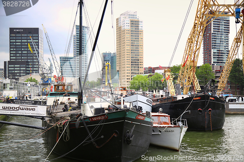 Image of ROTTERDAM, THE NETHERLANDS - 18 AUGUST: Old cranes in Historical