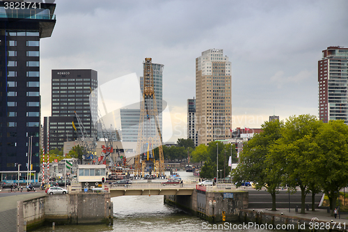 Image of ROTTERDAM, THE NETHERLANDS - 18 AUGUST: Old cranes in Historical