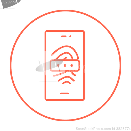 Image of Mobile phone scanning fingerprint line icon.