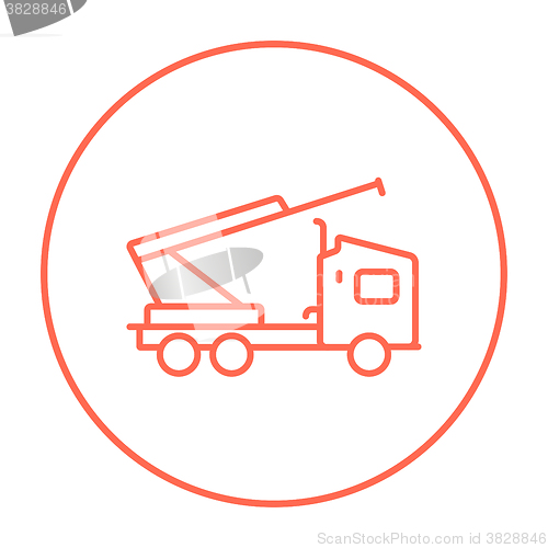 Image of Machine with a crane and cradles line icon.