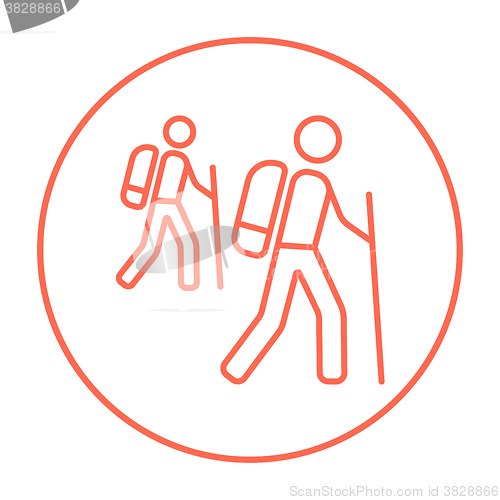 Image of Tourist backpackers line icon.