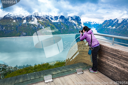 Image of Nature photographer. Stegastein Lookout.