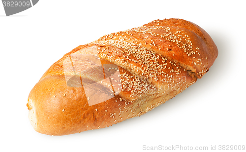 Image of White long loaf with sesame seeds rotated
