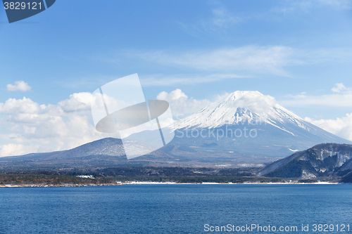 Image of Mt. Fuji with Lake Motosu in Japan