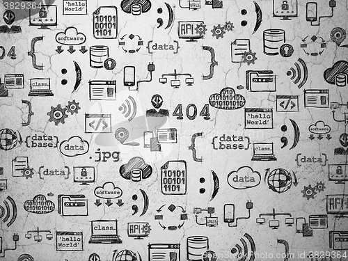 Image of Grunge background:  wall texture with  Hand Drawn Programming Icons