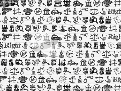 Image of Grunge background: White Brick wall texture with  Hand Drawn Law Icons