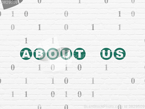 Image of Finance concept: About us on wall background