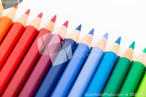 Image of Colourful pencil on white background