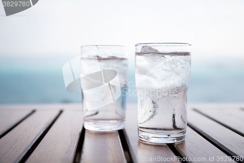 Image of Glass of iced water at restaurant