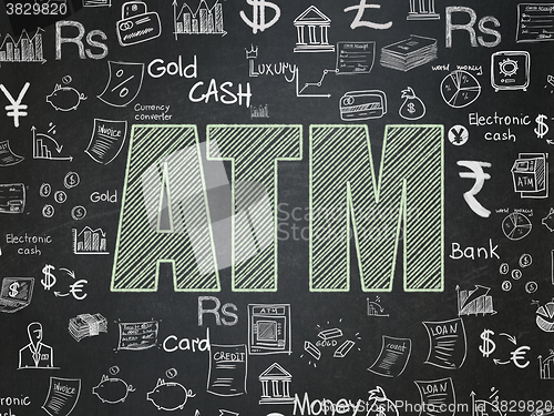Image of Currency concept: ATM on School Board background