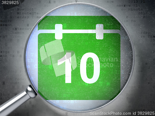 Image of Time concept: Calendar with optical glass on digital background