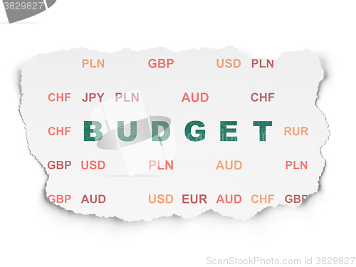 Image of Currency concept: Budget on Torn Paper background