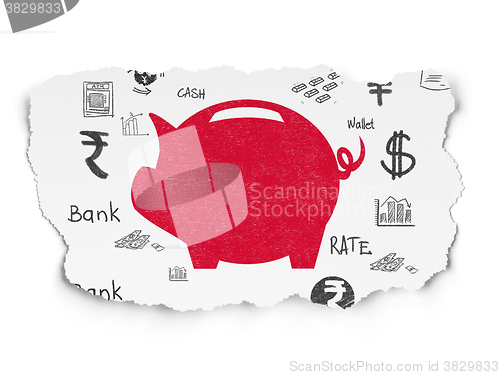 Image of Banking concept: Money Box on Torn Paper background