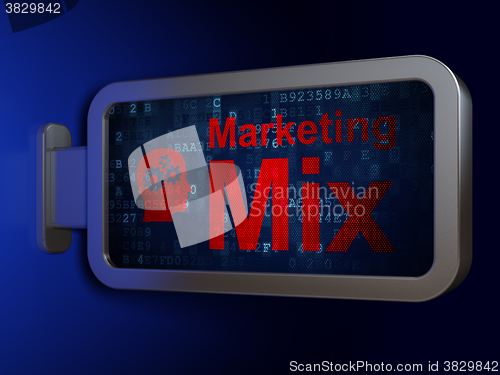 Image of Marketing concept: Marketing Mix and Head With Gears on billboard background