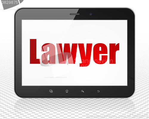 Image of Law concept: Tablet Pc Computer with Lawyer on display