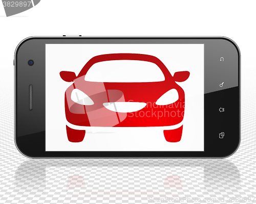 Image of Vacation concept: Smartphone with Car on display