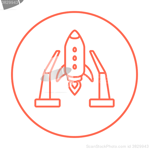 Image of Space shuttle on take-off area line icon.