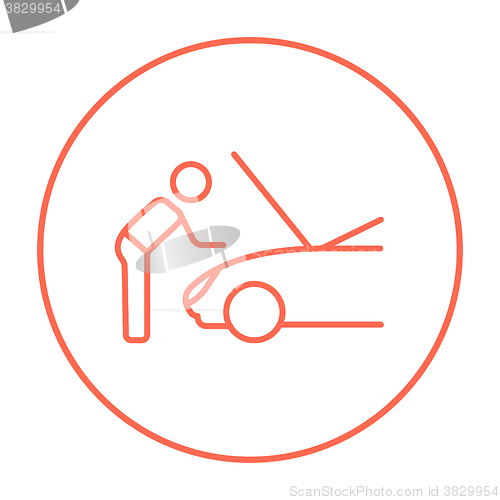 Image of Man fixing car line icon.