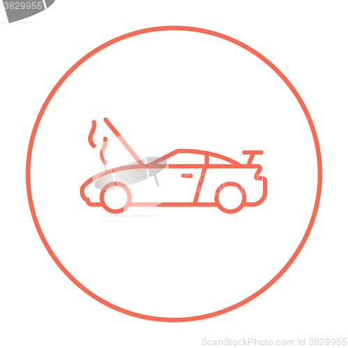 Image of Broken car with open hood line icon.