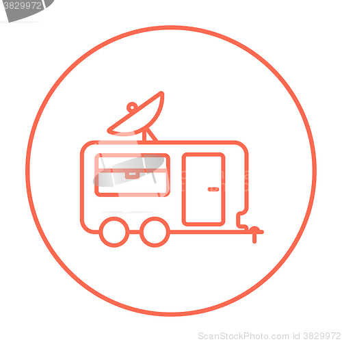 Image of Caravan with satellite dish line icon.